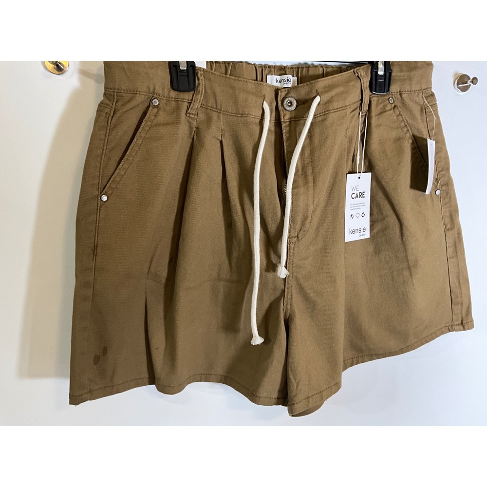 Kensie Jeans Women Camel Brown High Rise Easy Breezy Twill Shorts 14/32 ENJ04421